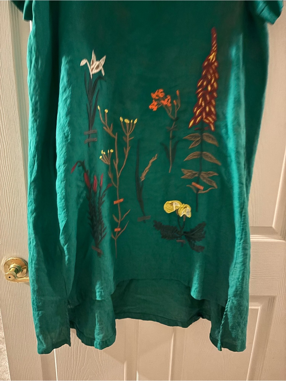 Woman’s Embroidered Teal Green Floral Embroidered Dress